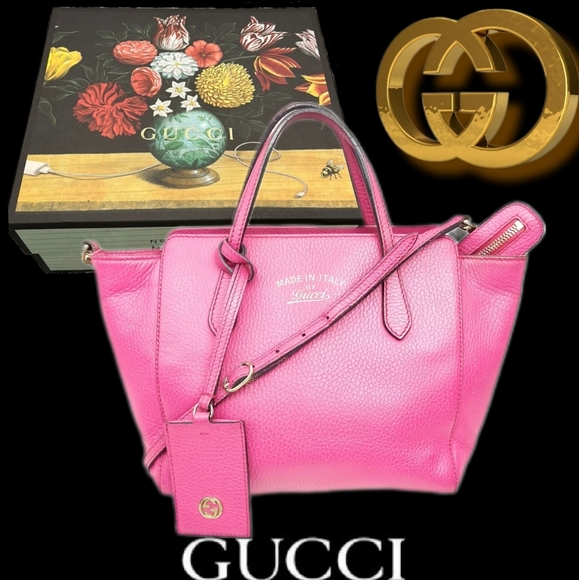 ⭐️Authentic COA Gucci Pink Pebbled Leather Swing Two-Way Shoulder / Hand Bag - Picture 15 of 16